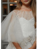 Puff Sleeves White Glitter Lace Tulle Flower Girl Dress